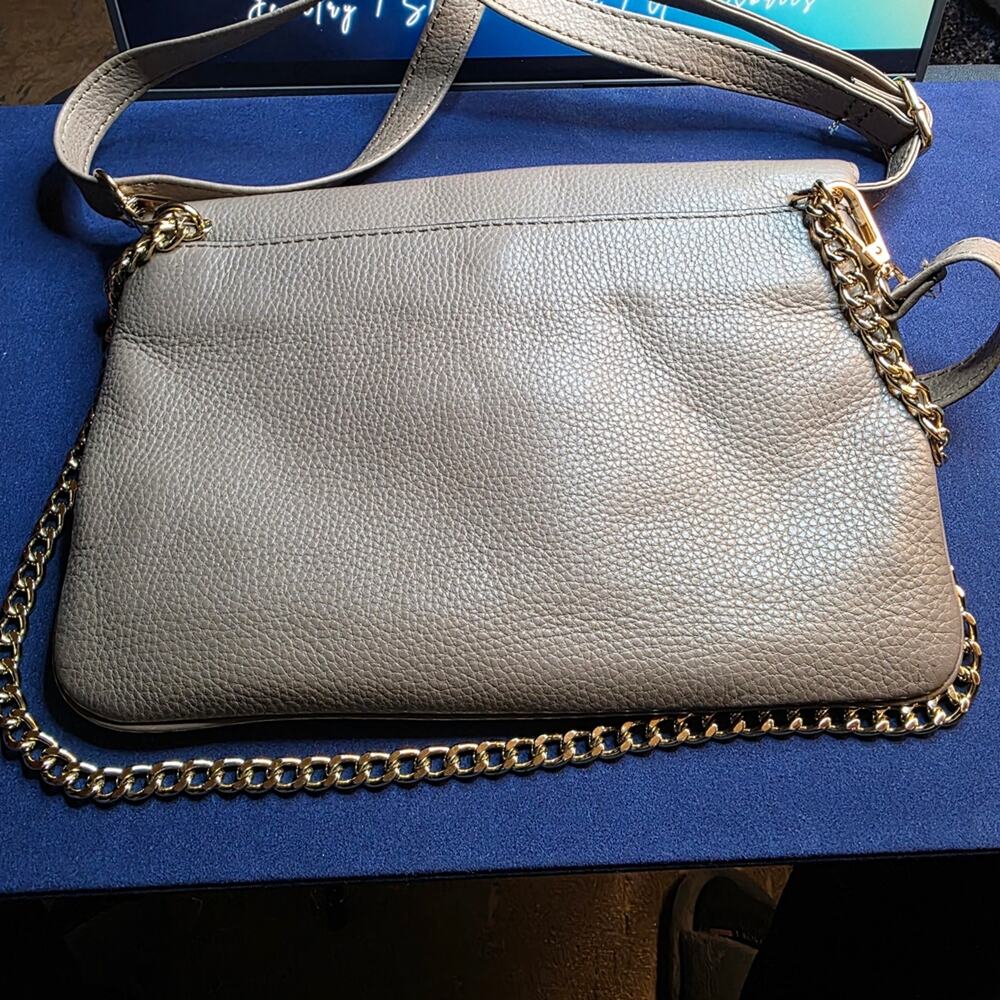 MICHAEL Michael Kors Gray Leather Crossbody Bag Strap Plus Chain - Picture 3 of 16